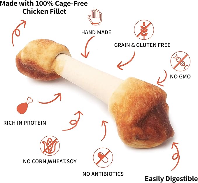 Premium Dog Bones, Rawhide-Free, Made with Real Chicken and Wholesome Vegetables, Made with Limited Ingredients (Large 2pcs/Pack)
