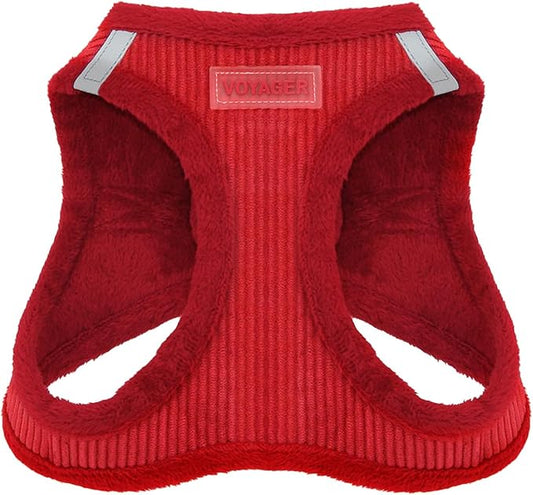 Best Pet Supplies - All Weather Mesh/Plush, Reflective, No Pull Harness for Small, Medium Dogs, Cats - Secure with Hook & Loop Fastener, Buckle, Double D-Rings - Red Corduroy, L