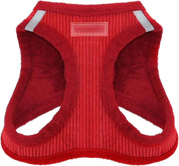 Voyager Step-In Plush Dog Harness – Soft Plush, Step In Vest Harness for Small and Medium Dogs by Best Pet Supplies - Harness (Red Corduroy), S (Chest: 14.5 - 16")