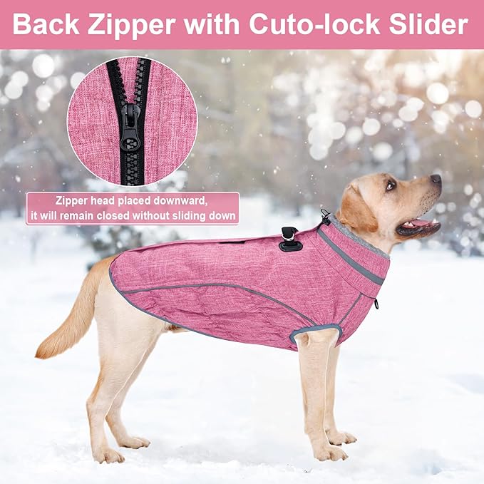 Malier Dog Coat, Reflective Dog Jacket Waterproof Windproof Puppy Cold Weather Coats with Harness Built in, Winter Extra Warm Pet Coat Fleece Vest for Small Large Pets and Puppy(Pink, Medium)