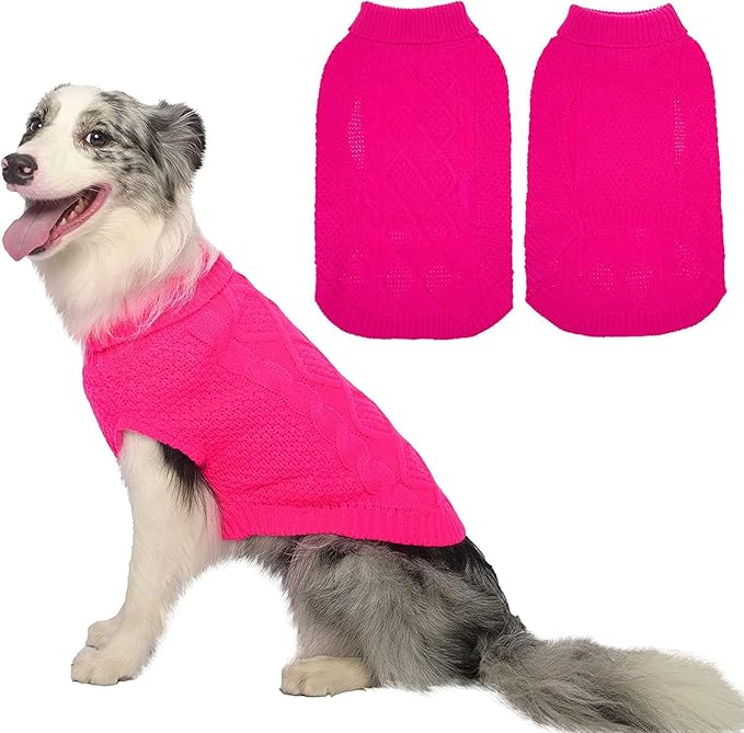 Mihachi Turtleneck Dog Sweater - Winter Coat Apparel Classic Cable Knit Clothes with Leash Hole for Cold Weather, Ideal Gift for Pet in New Year