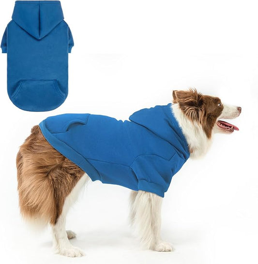 SCENEREAL Dog Hoodie Sweaters for Small Medium Large Size Dogs, Fleece Dog Sweatshirt with Hat and Pocket,Soft Cold Winter All Weather Dog Clothes for S to XL Sized Dogs, Blue L