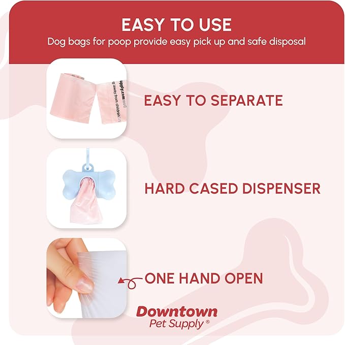 Downtown Pet Supply Unscented Poop Bags for Dogs with Dispenser, 500 Count - Leak-Proof Dog Waste Bags and Bone-Shaped Dog Poop Bags Holder for Leash - Pastel Rainbow, 12.5" x 8.5"