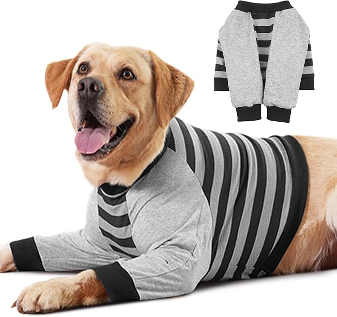 FUAMEY Dog Recovery Sleeve with Elbow Protector,Dogs Shirt Stop Licking Joints,Pet Long Sleeve Suit Protecting Dog's Front Leg Arm Wounds Cover Skin Conditions Black Stripes 3XL