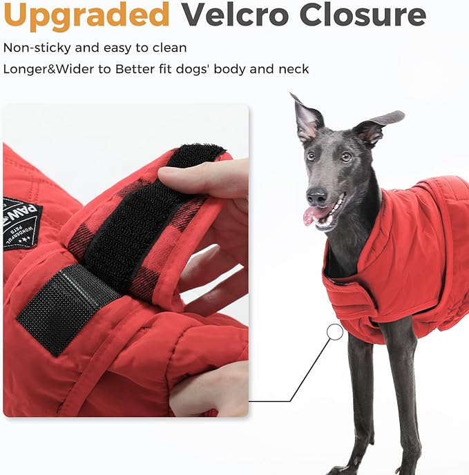 PAWZ Road Dog Winter Coat with 5 Layers Warm Material, Reversible Dog Clothes with 2 Sides, Dog Jacket Outdoor Water Repellent, (Red Plaid XS)