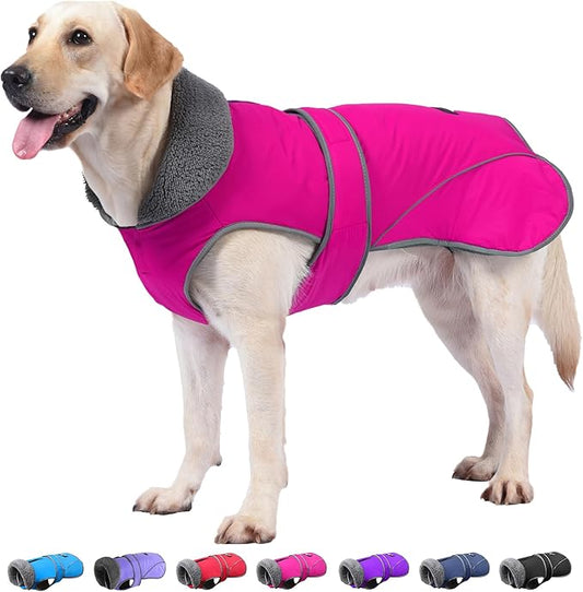 Dogcheer Dog Coat, Waterproof Dog Jacket Reflective Pet Winter Coat with Adjustable Hook & Loop, Christmas Puppy Fleece Jacket Warm Turtleneck Snowsuit for Small Medium Large Dogs - Pink, M