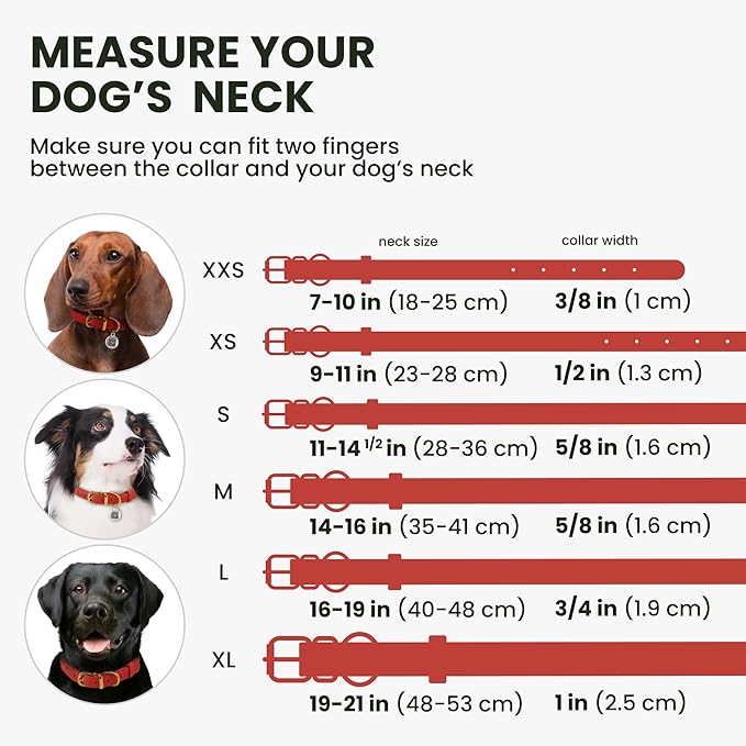 BronzeDog Rolled Leather Dog Collar with QR ID Tag, Adjustable Soft Round Collars for Small Medium Large Dogs Puppy (16" - 19" Neck Size, Classic Red)