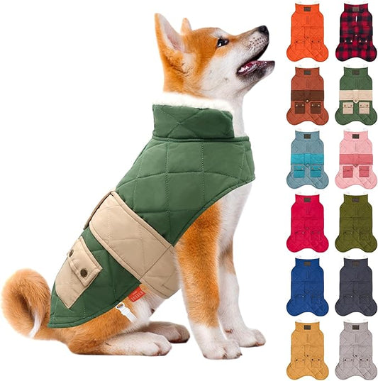 KYEESE Dog Coat Soft Pet Sweater for Cold Weather Windproof Dog Coats for Small Dogs Waterproof Dogs Jacket with Fleece Lined Warm Pet Winter Puffer Coat with Leash Hole Thick Cat Clothes with Pocket