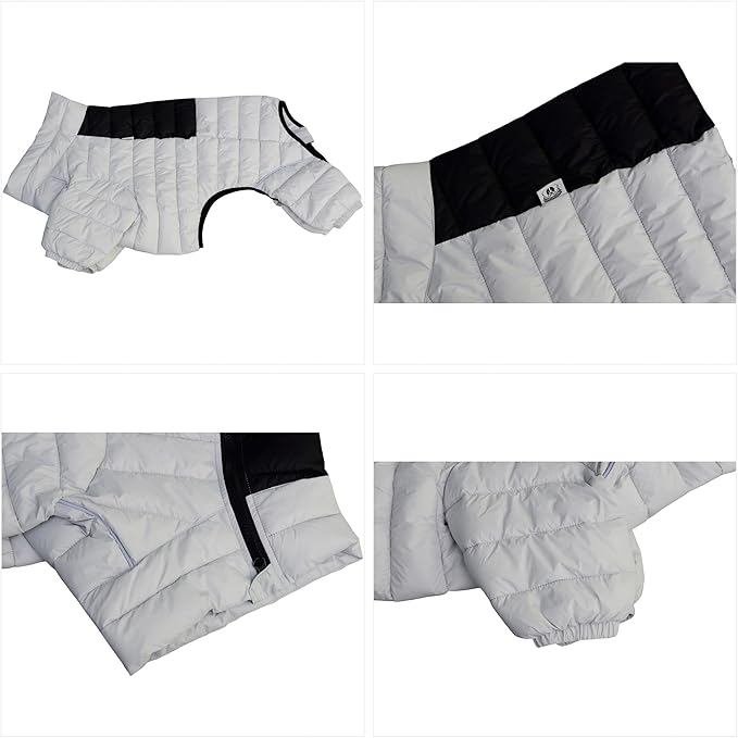 lovelonglong Dog Coat Dog Warm Jacket, 4 Legs Covered Waterproof Windproof Reflective Warm Dog Vest, Zippered Adjustable Outdoor Dog Snow Jacket for Small Medium Large Dogs Off White S
