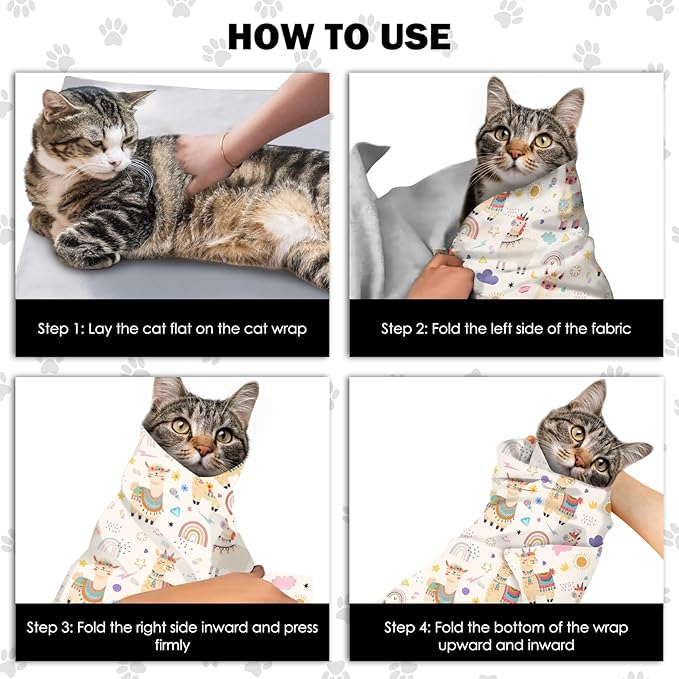 27.6"Cat Grooming Wrap, Self Adhesive Cat Wrap for Cutting Nails, Anti-Escape Calming Cat Swaddle Wrap for Medicine Ear Cleaning, Alpaca Anti-Scratch Cats Burrito Restraint Blanket, Pet Tool(6-10 lbs)