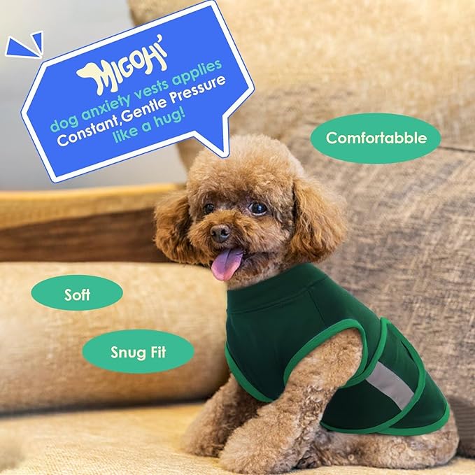 MIGOHI Dog Anxiety Relief Coat,Comfort Anxiety Vest for Dogs,Adjustable Dog Anxiety Calming Wrap for Fireworks,Thunderstorm,Travel,Separation,Anxiety Jacket for Small Dogs,S,Green