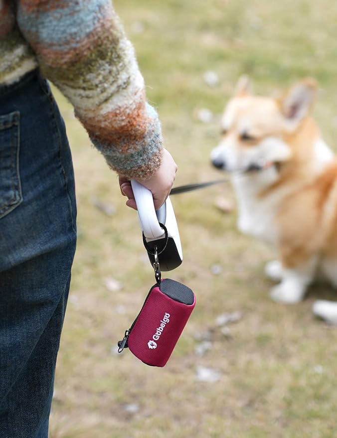 Gobeigo Dog Poop Bag Holder for Leash, Large Opening for Easy Pull Out, Doggy Poo Bag Dispenser with Used Waste Bag Carrier Suitable for Any Retractable Leash with 15 Unscented Bags (Red)