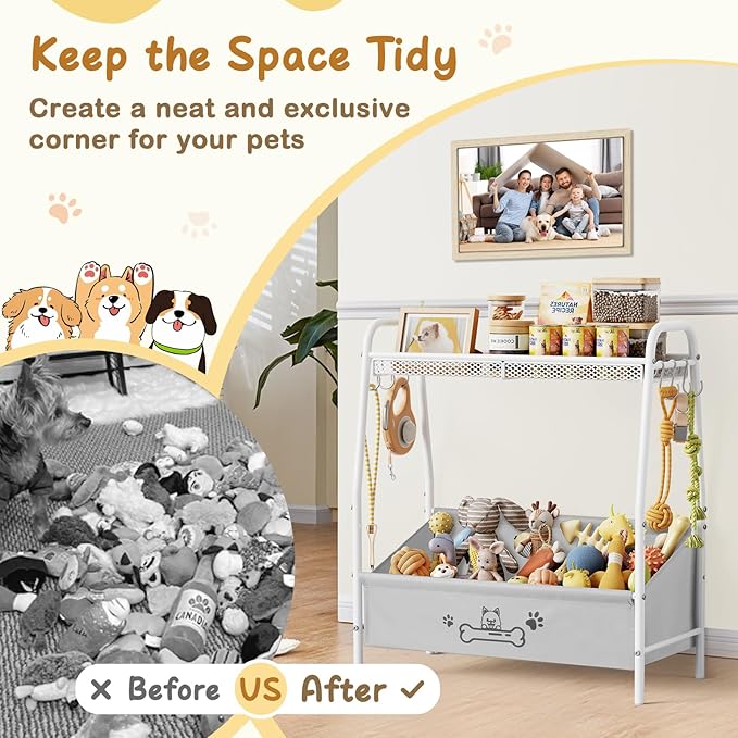 Large Dog Toy Basket (23.6"x11.2"x9.7"), Dog Toy Bin with Storage Organizer, Trapezoid Dog Toy Box for Dog Stuff, Toy Holder Chest for Pet Dog Cat, Dog Essentials for Dog Accessories