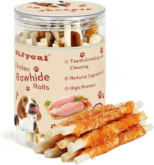 Dog Rawhide Chews, Chicken Wrapped Dog Treats Rawhide Twist Chicken Hide Sticks Natural Ingredients, 7.05oz, for All Breeds