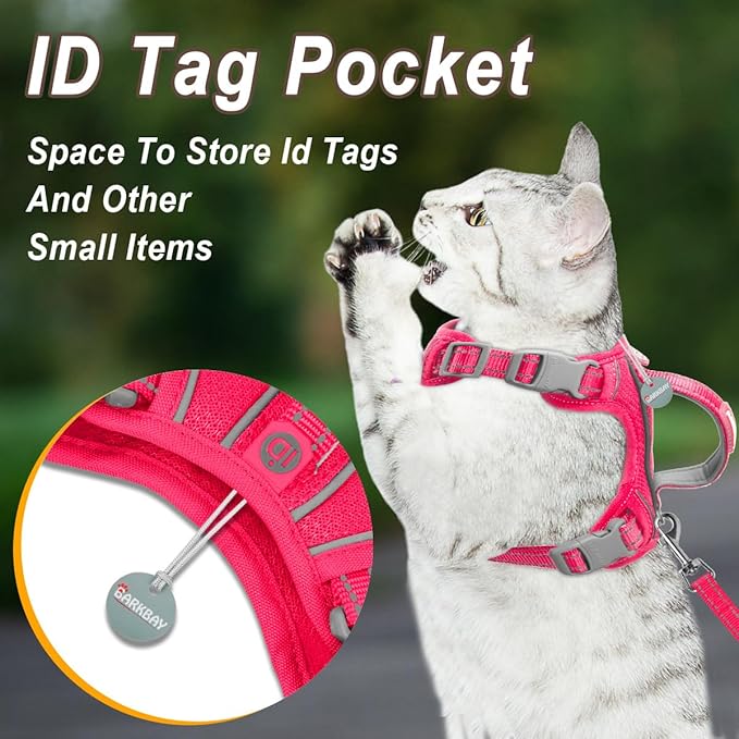 Cat Harness and Leash Set for Walking Escape Proof for Small Large cat Kitten Harness with ID tag Pocket (Pink,S)