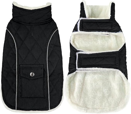 Malier Dog Winter Coat, Windproof Dog Cold Weather Coats with Real Pocket, Winter Extra Warm Pet Coat Fleece Jacket Reflective Clothes for Small Medium Large Dogs and Puppy (Black, Small)