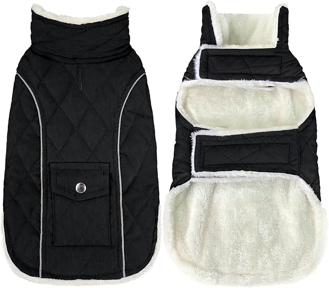 Malier Dog Winter Coat, Windproof Dog Cold Weather Coats with Real Pocket, Winter Extra Warm Pet Coat Fleece Jacket Reflective Clothes for Small Medium Large Dogs and Puppy (Black, XX-Large)