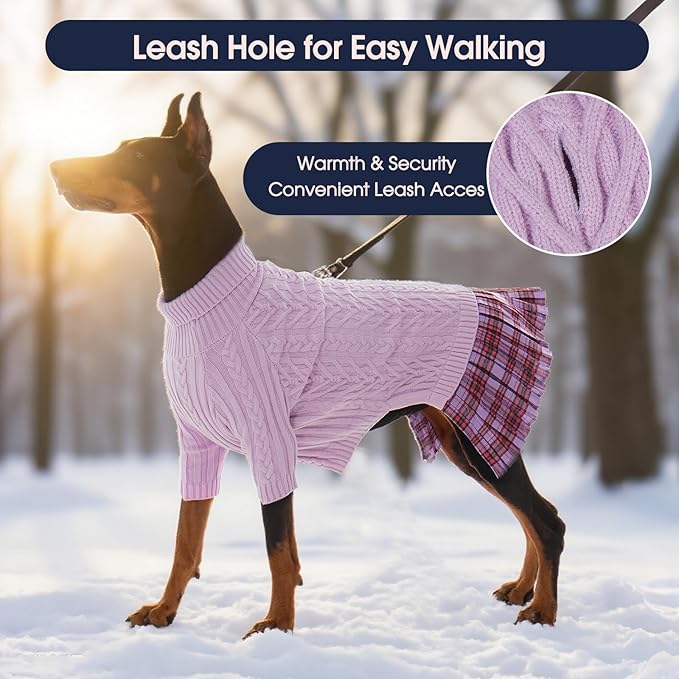 IECOii Big Girl Dog Sweater Dress, Cable Knit Sweater for Extra Large Dogs Girl,Purple,4XL, Cute Dog Warm Dress for Fall Winter, Good Stretcy Fit Knitwear for Giant Breed Dogs Female Indoor & Outdoor