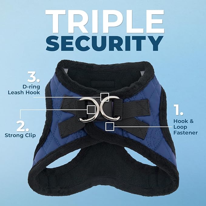 Best Pet Supplies - All Weather Mesh / Plush, Reflective, No Pull Harness for Small, Medium Dogs, Cats - Secure with Hook & Loop Fastener, Buckle, Double D-Rings - Royal Blue Faux Leather, S