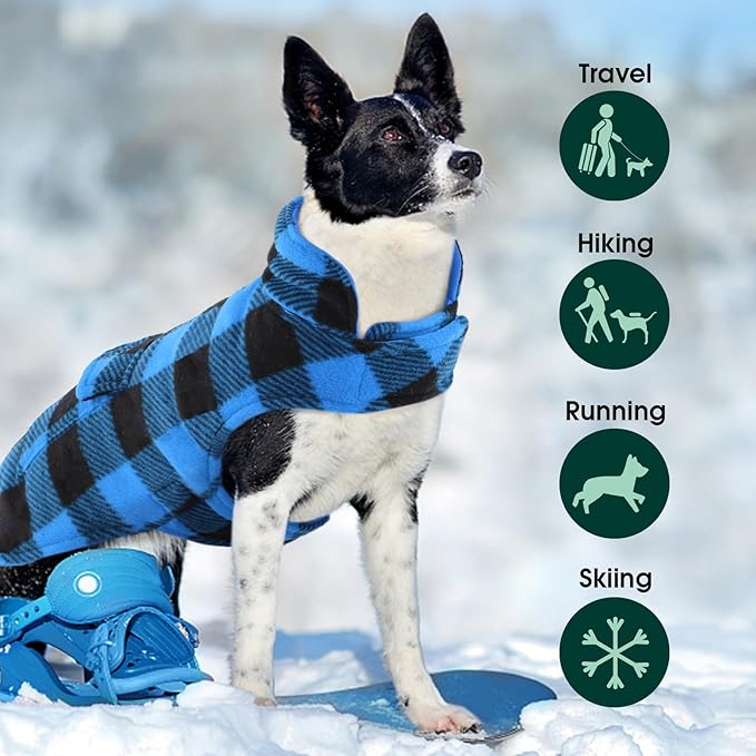 Kuoser Dog Winter Coat, Windproof Dog Fleece Jacket British Style Plaid Cold Weather Doggie Vest Coats, Reversible Cozy Warm Pet Clothes Apparel for Extra Large Size Dogs XXXL