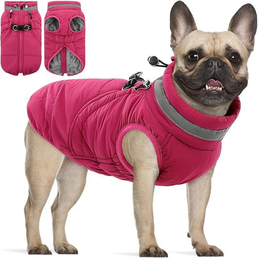 SAWMONG Dog Coat, Warm Dog Winter Coat, Waterproof Fleece Jacket, Cold Weather Dogs Jacket (L,Rosered)