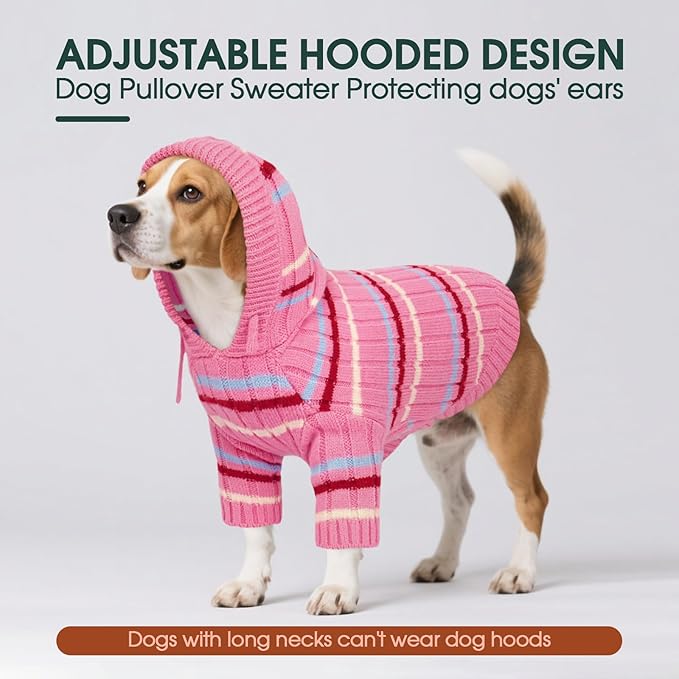Kuoser Dog Sweater Large Size Dog, Thanksgiving Christmas Big Dogs Pullover Sweaters, Boy Girl Dogs Cable Knitwear Sweatshirt, Soft Thick Pet Winter Clothes for Cold Weather, Pink XXL