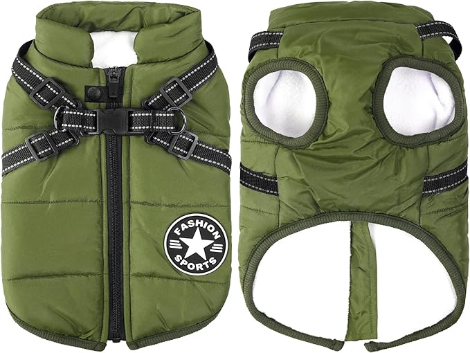 Aiboria Dog Jackets for Winter Windproof Waterproof 2 in 1 Outfit Cold Weather Coat Dog Vest Harness Puppy Winter Warm Jacket Small Green XL
