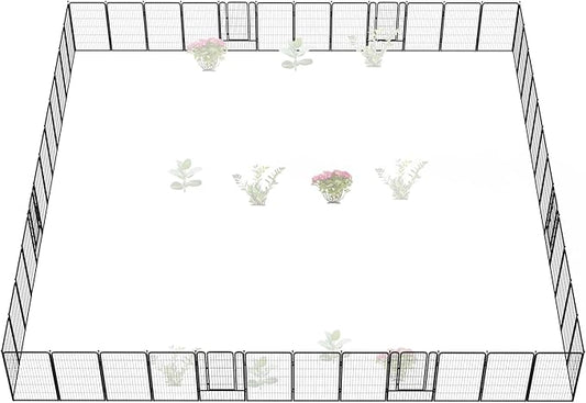 FXW Garden Fence Outdoor for The Yard – 45in(H) x 109.4ft(L) Heavy Duty Metal Animal Barrier for Dog and Rabbit, Decorative Dog Fence, 48 Panels, Black