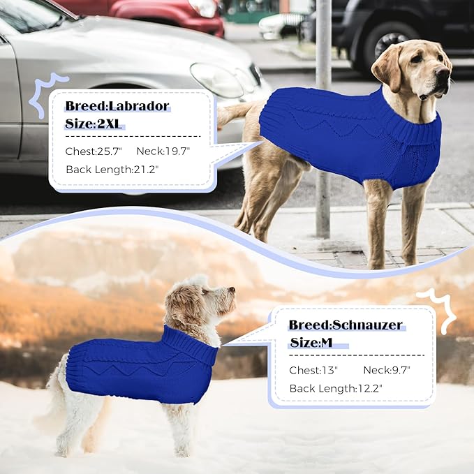 Dog Sweaters for Small Medium Large Dogs Girl, Soft Warm Turtleneck Pup Dogs Shirt, Double Knitting Collar for Outdoor Playing, Warm Dog Clothes (XL,Royal Blue)