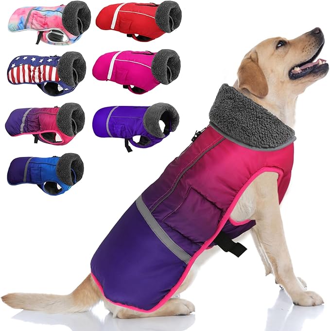 Doglay Dog Coat, Waterproof Dog Jacket Pet Winter Coat for Cold Weather with Thicken Furry Collar, Reflective Puppy Winter Jacket Warm Fleece Lining for Small Medium Large Pets