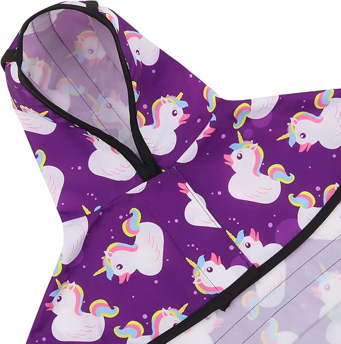 HDE Dog Raincoat Jacket Reflective Adjustable Hooded Pet Poncho Rain Coat with Leash Hole for Small to X-Large Dogs Purple Unicorn Ducks - M