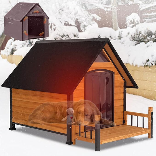 Dog House Outdoor, Chew-Proof Metal Frame Dog Kennel Shelter for Large Breeds,Weatherproof (Brown-I, Large)