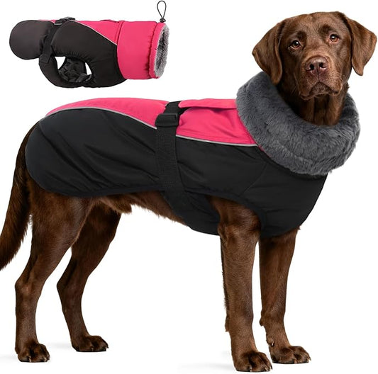 IDOMIK Dog Winter Coat, Reflective Waterproof Dog Jacket for Cold Weather, Warm Pet Coats for Small Medium Large Dogs, High Collar Doggy Fleece Snow Jacket, Winter Vest with Adjustable Buckle,3XL