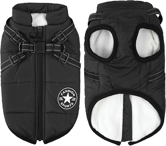 Aiboria Dog Coat for Winter Waterproof Dogs Jackets Windproof Fleece Dog Vest Harness Winter Warm Padded Pet Black 3XL