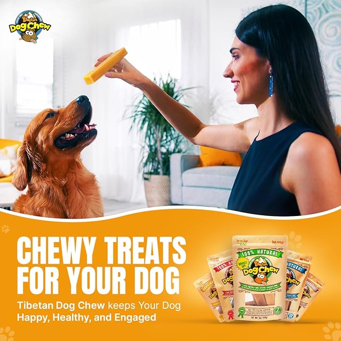 Tibetan Dog Chew Yak Cheese Sticks (2 Large Chews) - Handmade Treats for Large Dogs, Long-Lasting, Easy to Digest, Grain-Free, Gluten-Free, Supports Dental Health, for Aggressive Chewers