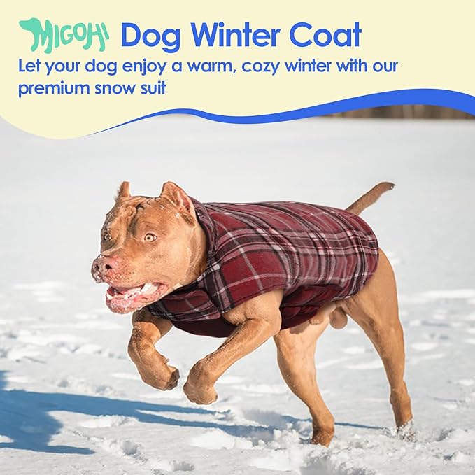 MIGOHI Dog Jackets for Winter, Windproof Waterproof Reversible Dog Coat for Cold Weather, British Style Plaid Warm Dogs Vest for Small Medium Large Dogs, Red, XXXL