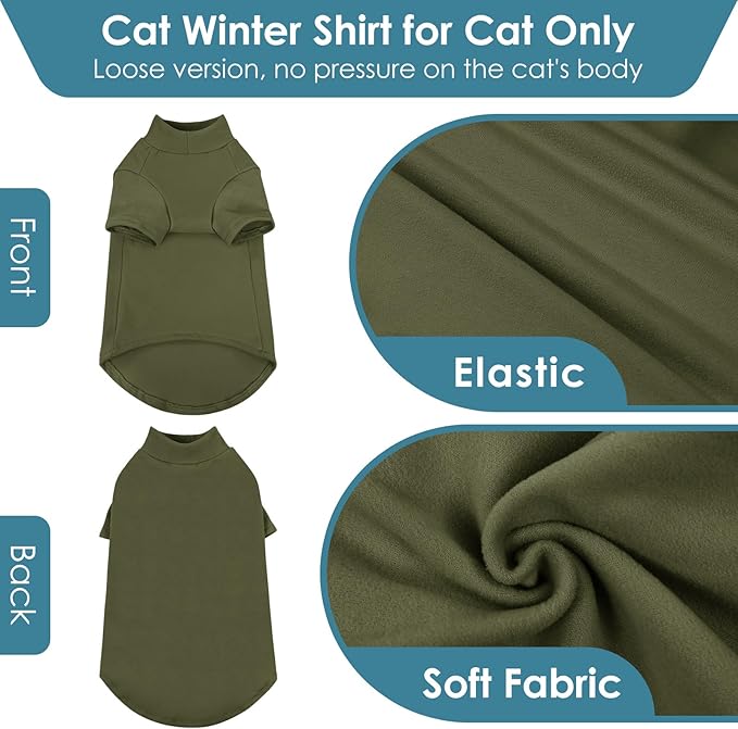 SUNFURA Turtleneck Sweater for Cat, Sphynx Cats Shirt Hairless Cat Sweaters with Sleeves, Warm and Soft Kitten Pullover Fleece Winter Pajamas Jumpsuit for Puppy Cats, ArmyGreen XL