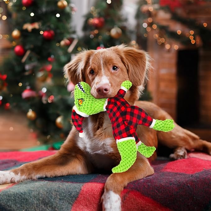 Christmas Dog Toy for Large Breeds - Squeaky Plush Tug of War Toy with Crinkled Paper - Stuffed Animal to Keep Dogs Busy