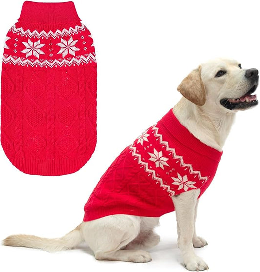 Warm Winter Pink Dog Sweater - Cold Weather Pet Clothes for Small Medium Large Dogs Indoor Outdoor, Soft Classic Knit Puppy Apparel Coat, Red, ML