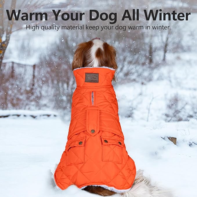 KYEESE Dog Coat Windproof Dog Coats for Small Dogs Thick Cat Clothes with Pocket Waterproof Dogs Jacket with Fleece Lined Warm Pet Winter Puffer Coat with Leash Hole Soft Pet Sweater for Cold Weather