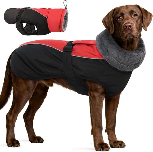 IDOMIK Dog Winter Coat, Reflective Waterproof Dog Jacket for Cold Weather, Warm Pet Coats for Small Medium Large Dogs, High Collar Doggy Fleece Snow Jacket, Winter Vest with Adjustable Buckle,XXL