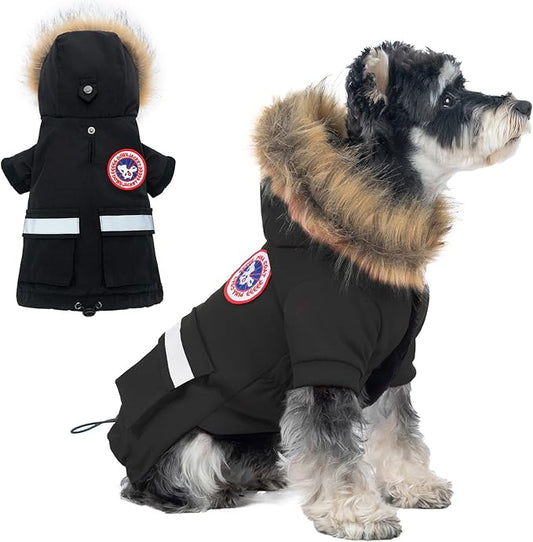 PINA Dog Coats - Waterproof, Warm Winter Jacket with Faux Fur Hood & Pocket
