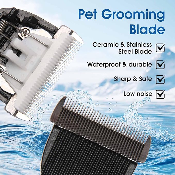 2 Pack Dog Grooming Replacement Blade Compatible with Oneisall Low Noise Dog Clippers, Dog Hair Vacuum Clipper Made of Ceramic Blade & Stainless Steel Blade Size3.2mm