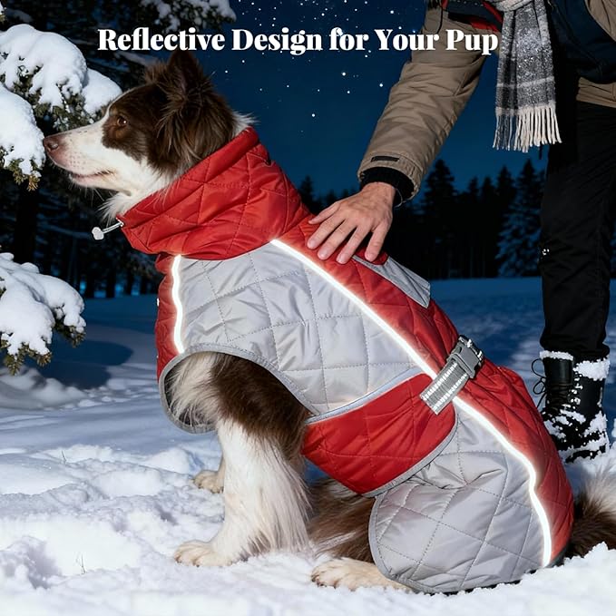 Dog Coat Dogs Winter Coat- Fleece Lined,Water-Resistant,Convertible Collar,Back Reflective Strip&Easy to Wear for Outdoor Walking Dog-Jacket(Red, XXX-Large)