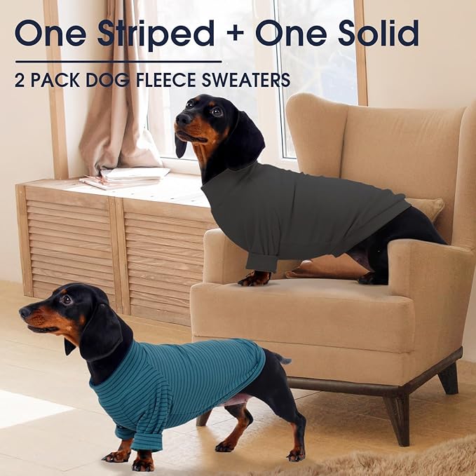 IECOii 2 Pack XL Dog Fleece Sweater for Medium Dogs, Warm Dog Turtleneck with Stretch for Beagle, Cozy Fall Winter Pullover Dogs Sweatshirt with Sleeve, Indoor & Outdoor Sweaters for Walking, XL