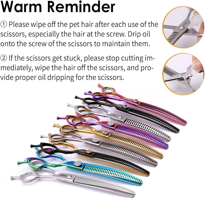 7.5'' Curved Chunkers Shears for Dog Grooming Professional Magic Grooming Scissors with Big Artificial Diamonds 35 Teeth for Large Dogs(7.5 in, Curved Chunkers)