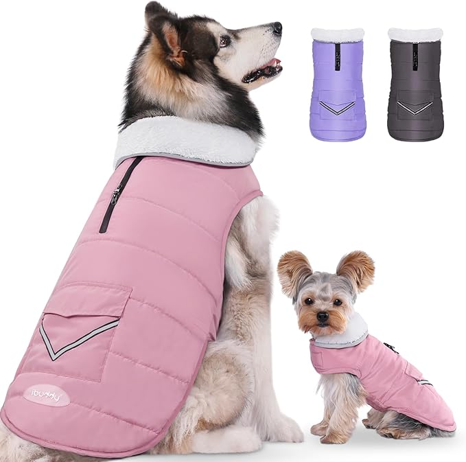iBuddy Dog Winter Coats with Fleece Vest,Waterproof Warm Dog Snow Jacket Windproof, Reflective Adjustable Pet Dogs Cold Winter Coat for Dogs Girl Boy
