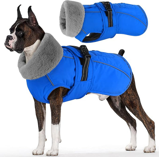 Dogcheer Dog Coat with Pocket, Waterproof Dog Jacket with Adjustable Buckle, Reflective Puppy Winter Coat Warm Turtleneck Fleece SnowJacket for Small Medium Large Dogs - Blue 2XL