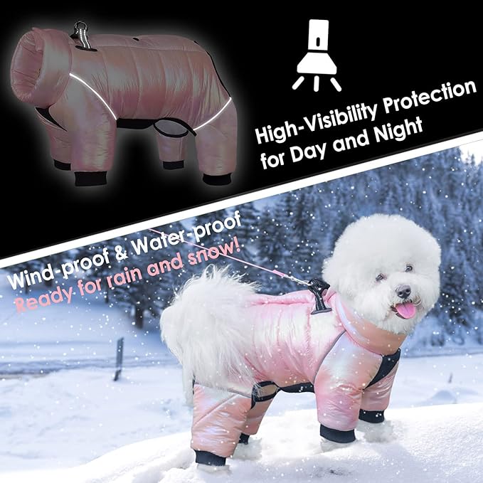 AOFITEE Dog Coat, Waterproof Dog Winter Jacket, Warm Fullbody Dogs Snowsuit, Winter Coat for Small Dogs, Zip Up Pet Puffer Jacket Fleece Vest, Outdoor Reflective Cold Weather Pet Coats, Pink L