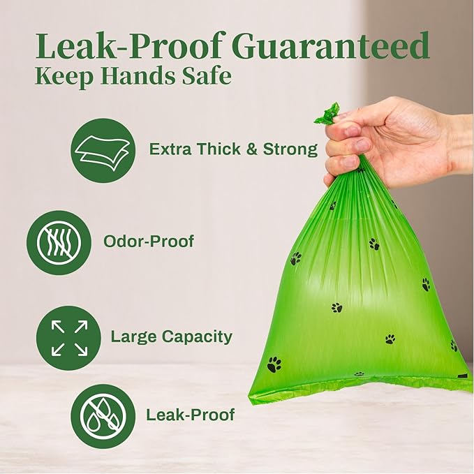 870 Counts Dog Poop Bags Rolls with Dispenser & Leash Clip, Scented Poop Bags for Dogs Waste, Extra Thick & Leak Proof for Poop Doggie Puppy Pet Waste, 9" x 13", Green